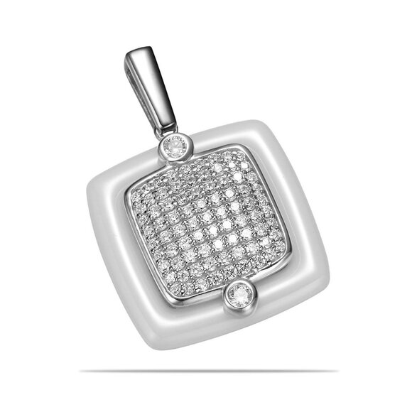 Simulated Diamond Set into 925 & Fine Ceramic Pendant - Picture 3 of 4